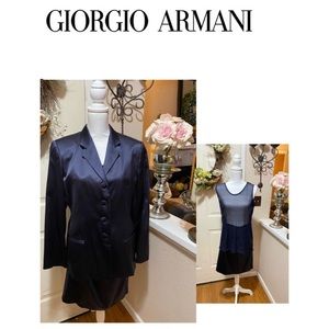 Silk Giorgio Armani Navy Blue 3 Piece  Pantsuit